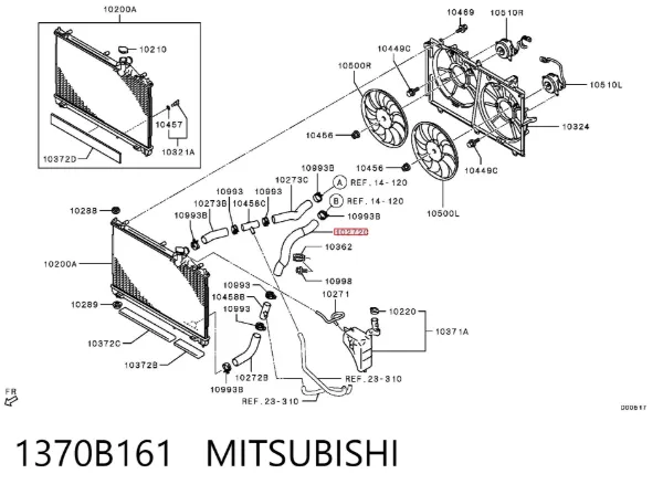 Manguera inferior del radiador 1370B161 Mitsubishi
