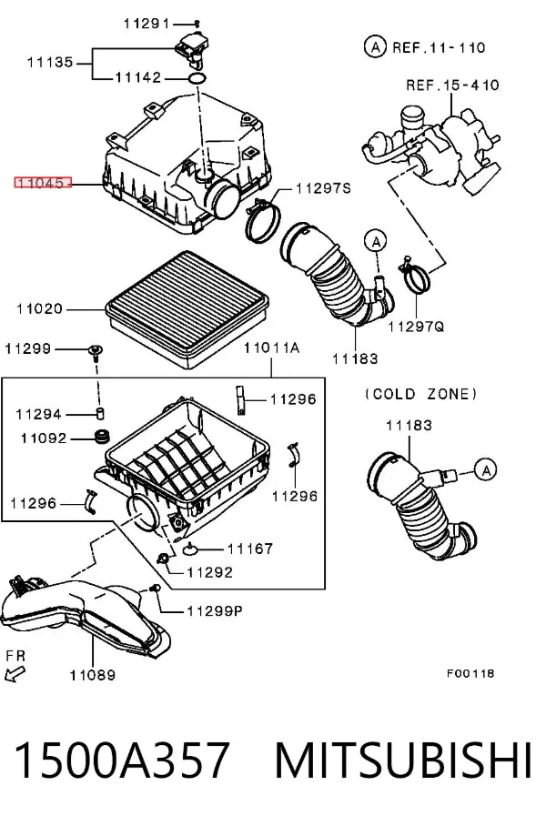 Carcasa del filtro de aire, parte superior 1500A357 Mitsubishi