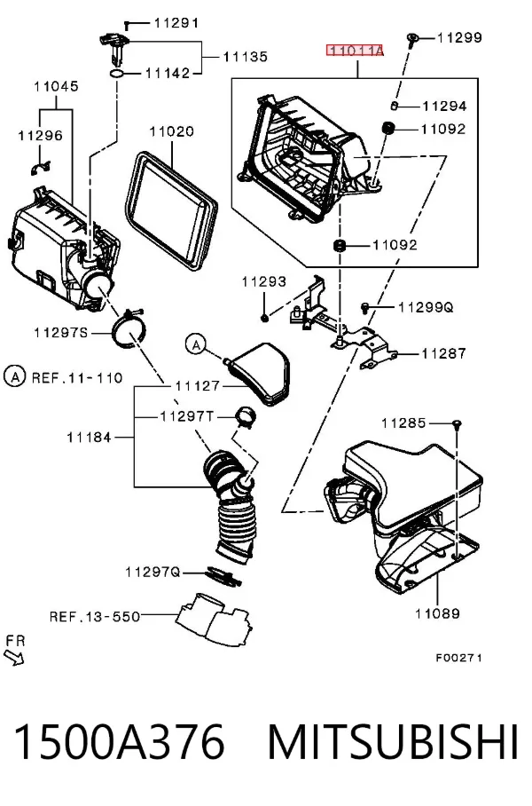 Caja del filtro de aire, parte inferior 1500A376 Mitsubishi