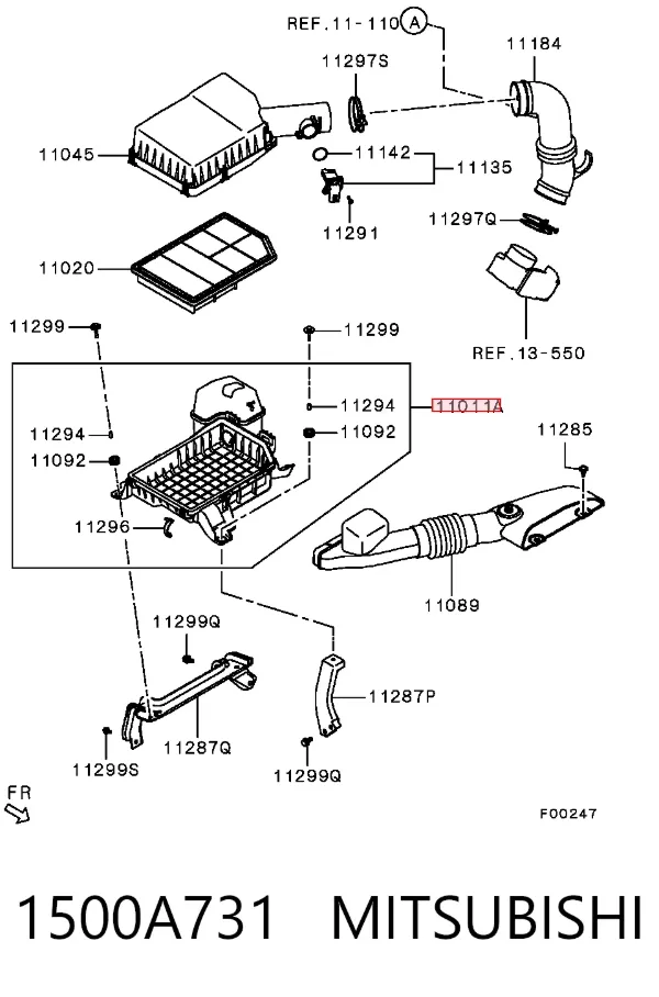 Caja del filtro de aire, parte inferior 1500A731 Mitsubishi
