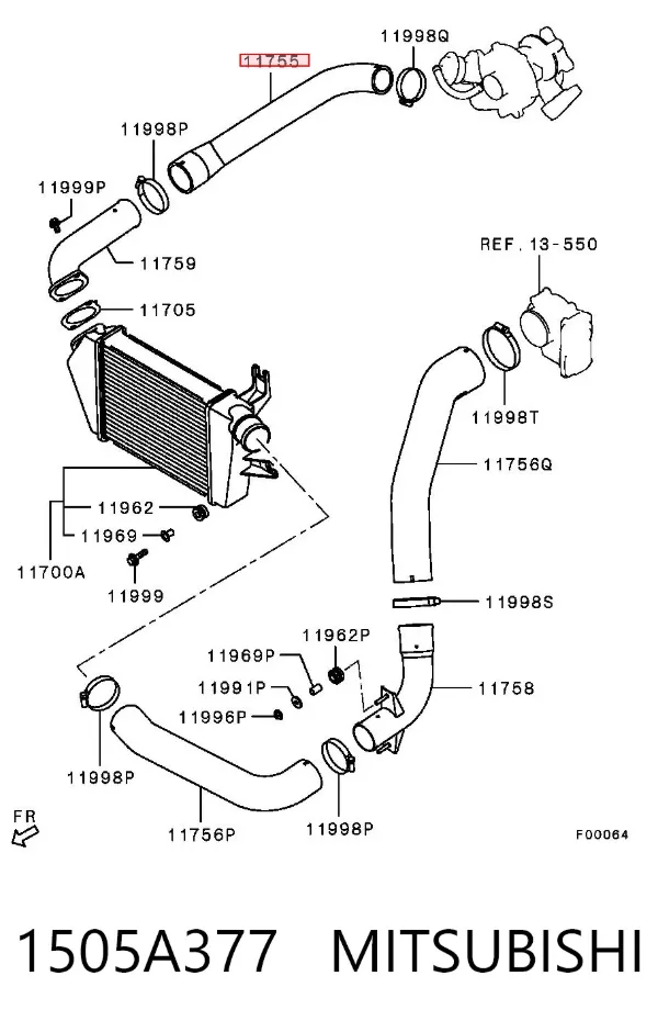 Tubo de salida de aire del turbocompresor 1505A377 Mitsubishi