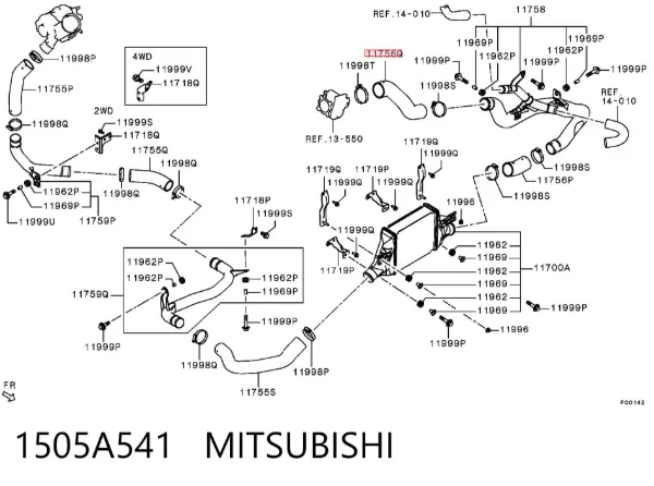 Tubo intercooler 1505A541 Mitsubishi