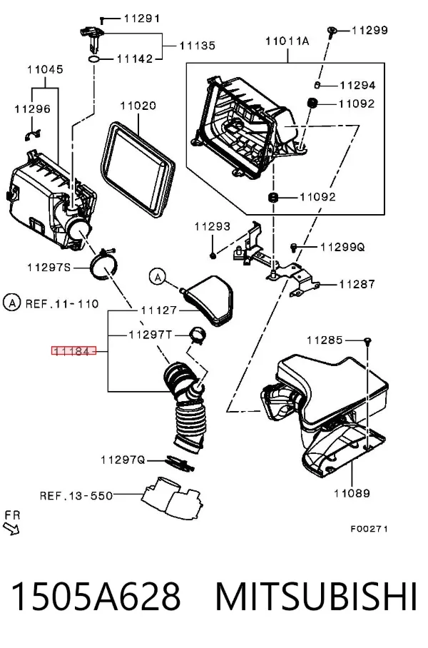 Conducto de aire, salida del filtro de aire 1505A628 Mitsubishi
