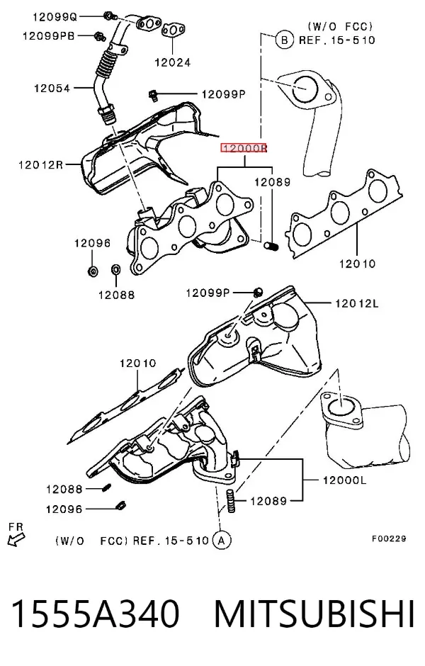 Colector de escape derecho 1555A340 Mitsubishi