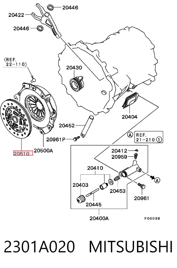 Disco de embrague 2301A020 Mitsubishi