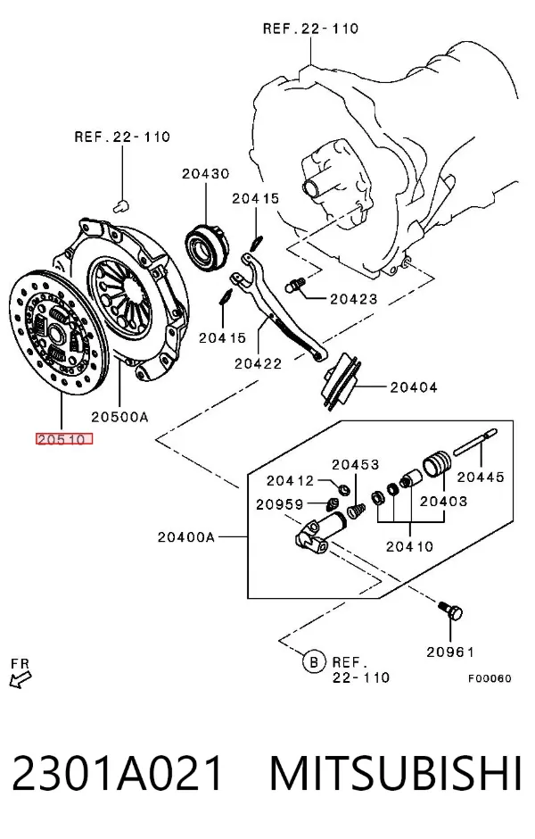 Disco de embrague 2301A021 Mitsubishi