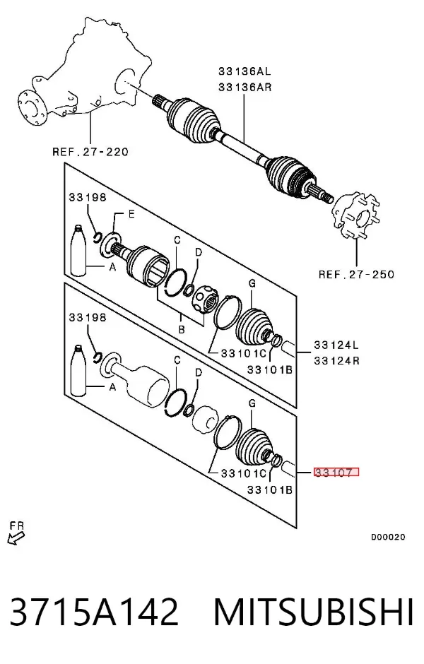 Fuelle interior de junta homocinética del semieje trasero 3715A142 Mitsubishi
