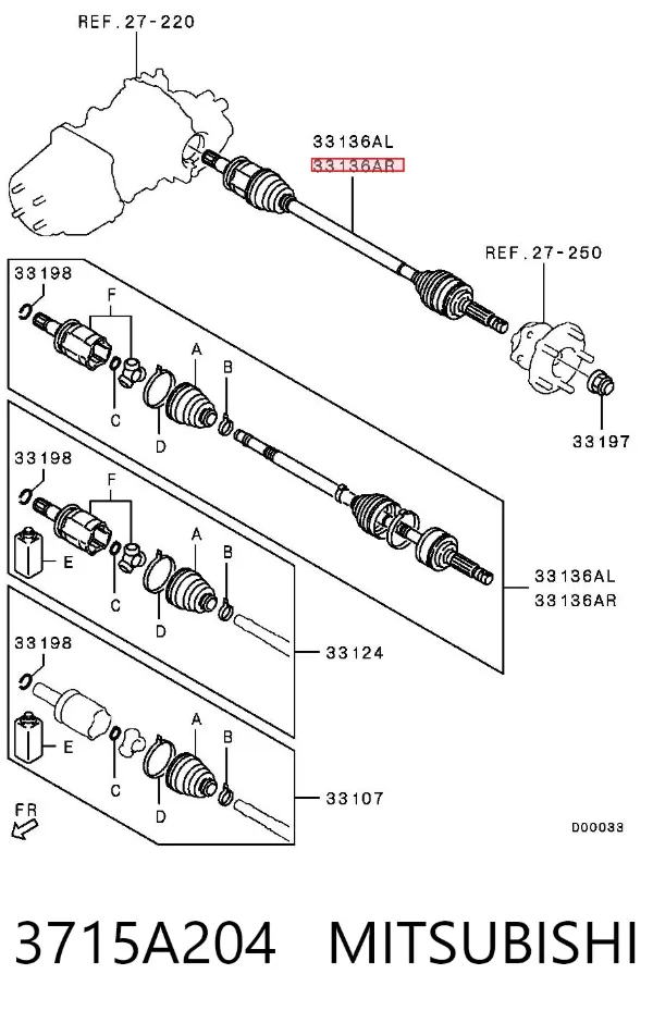 Semieje trasero derecho 3715A204 Mitsubishi