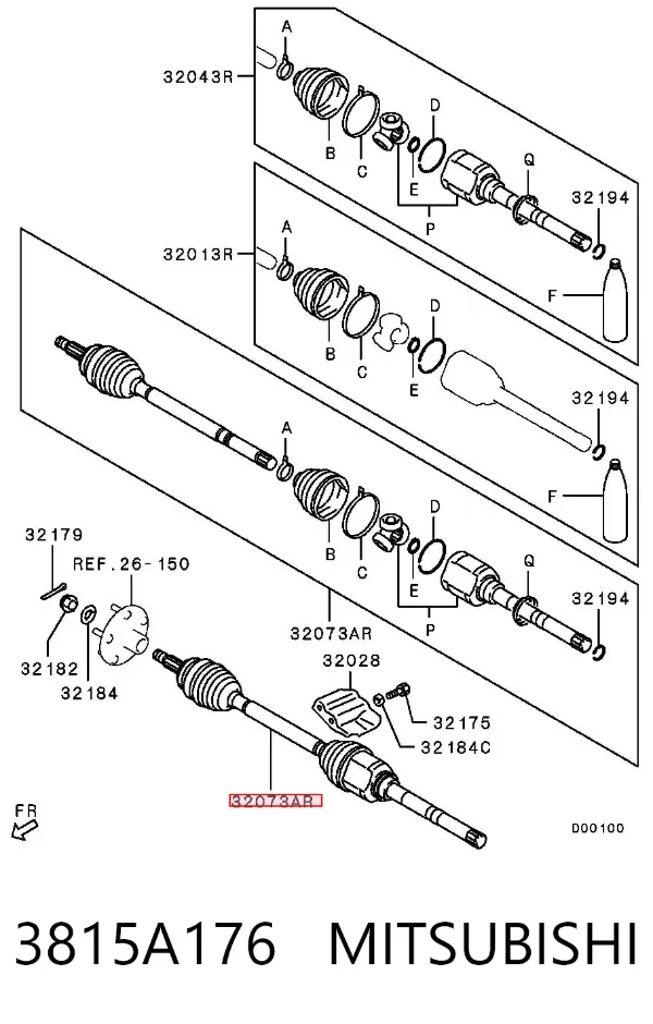 Semieje delantero derecho 3815A176 Mitsubishi