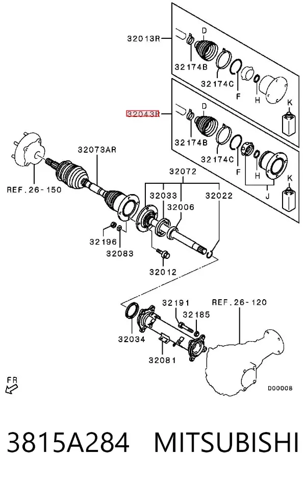 Junta homocinética interna delantera derecha 3815A284 Mitsubishi