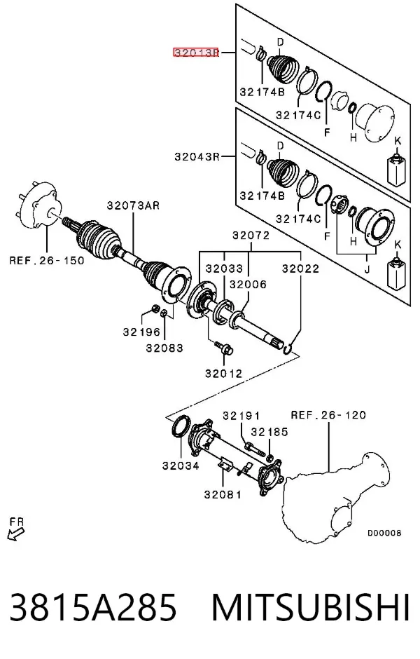 Fuelle de semieje delantero interior 3815A285 Mitsubishi