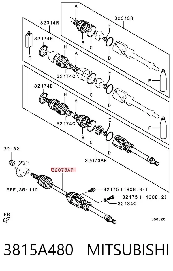 Semieje delantero derecho 3815A480 Mitsubishi