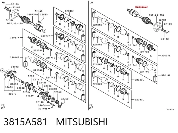 Semieje delantero izquierdo 3815A581 Mitsubishi