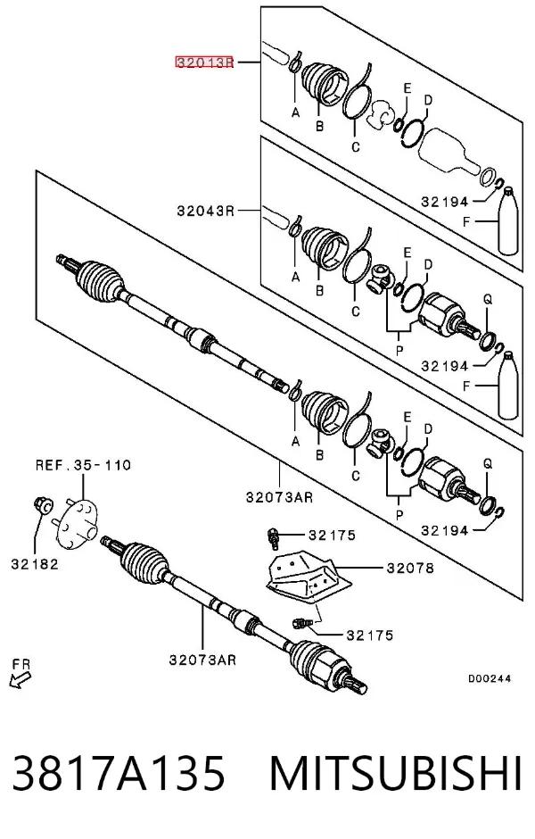 Fuelle de semieje delantero interior 3817A135 Mitsubishi