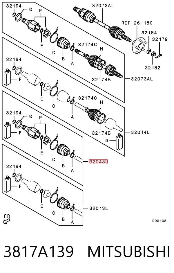 Junta homocinética interna delantera izquierda 3817A139 Mitsubishi