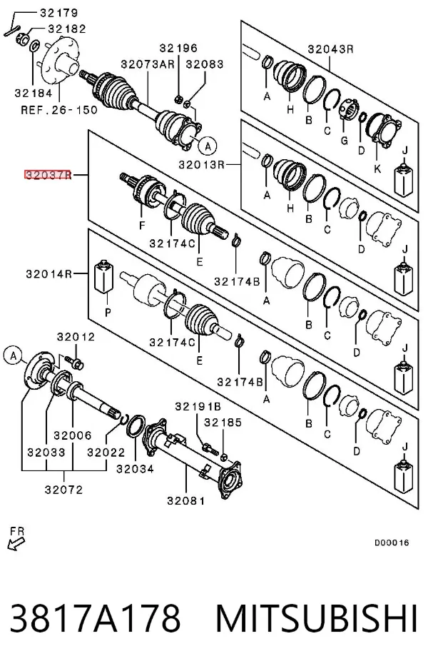 Semieje delantero derecho 3817A178 Mitsubishi