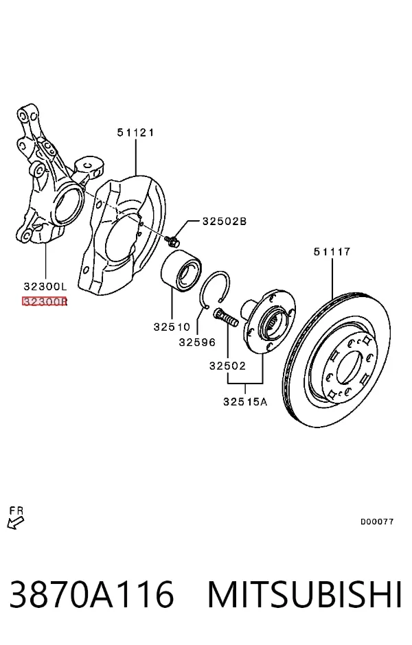 Mangueta delantera derecha 3870A116 Mitsubishi