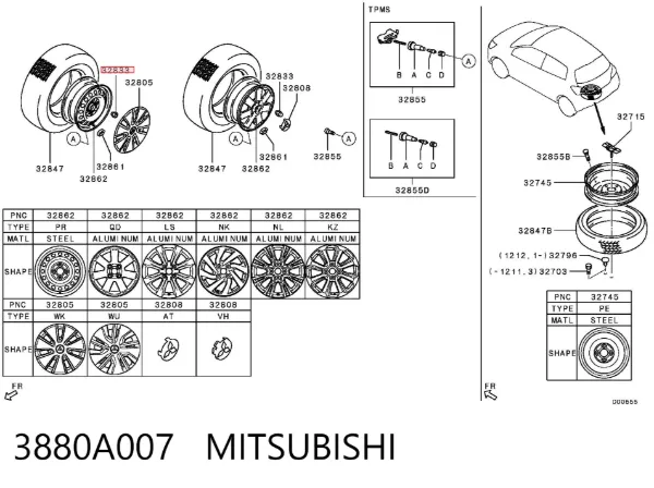 Tuercas de rueda 3880A007 Mitsubishi