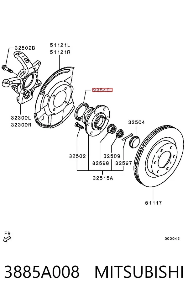 Retén de cubo de rueda delantero 3885A008 Mitsubishi