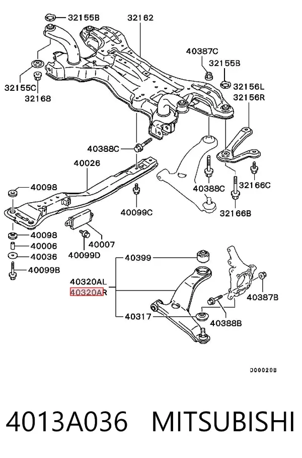 Brazo inferior derecho de la suspensión delantera 4013A036 Mitsubishi