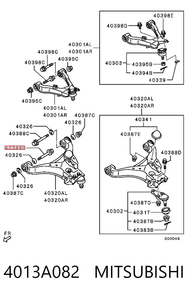 Perno de fijación del brazo inferior delantero 4013A082 Mitsubishi