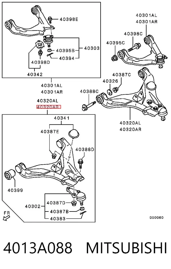 Brazo inferior derecho de la suspensión delantera 4013A088 Mitsubishi