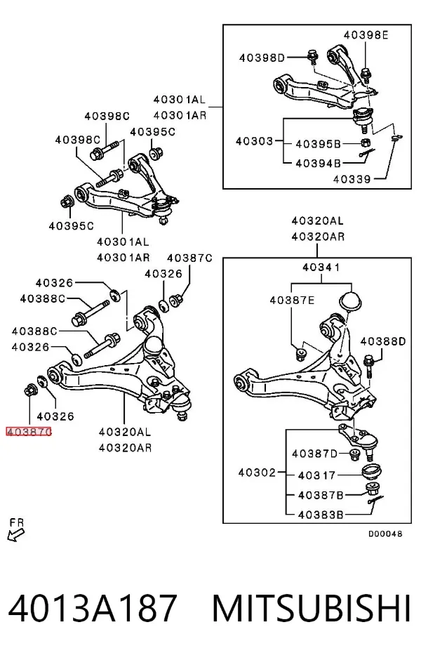 Tuerca excéntrica del brazo inferior trasero 4013A187 Mitsubishi