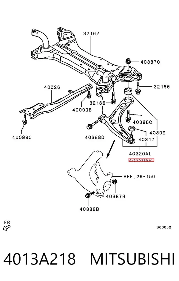 Brazo inferior derecho de la suspensión delantera 4013A218 Mitsubishi