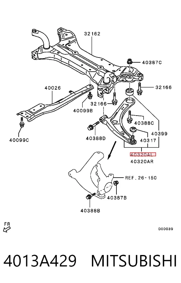 Brazo inferior izquierdo de la suspensión delantera 4013A429 Mitsubishi