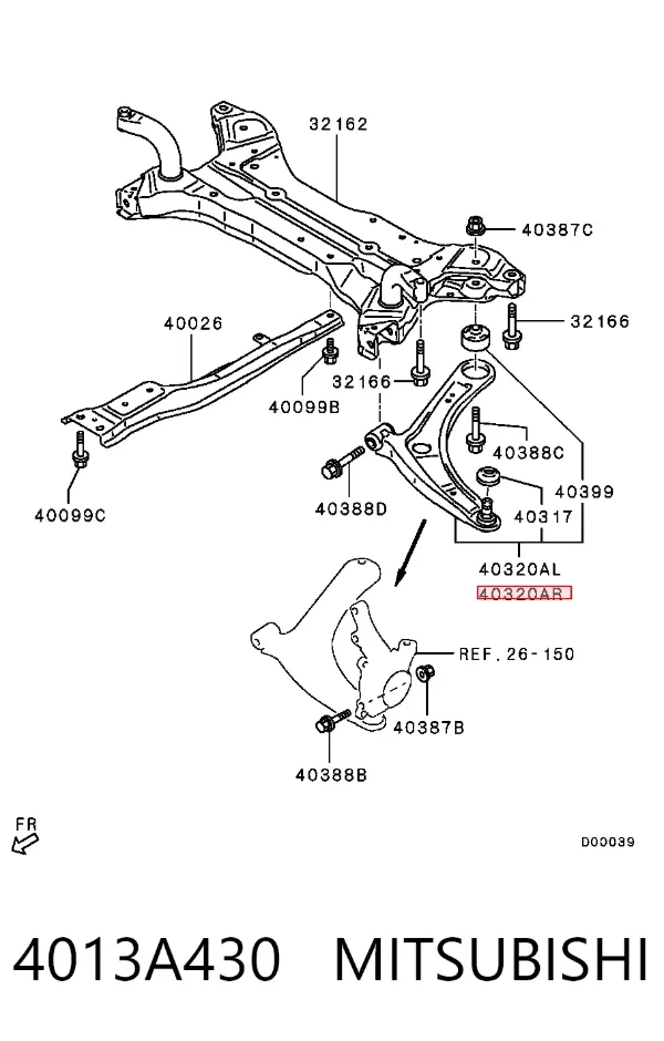 Brazo inferior derecho de la suspensión delantera 4013A430 Mitsubishi