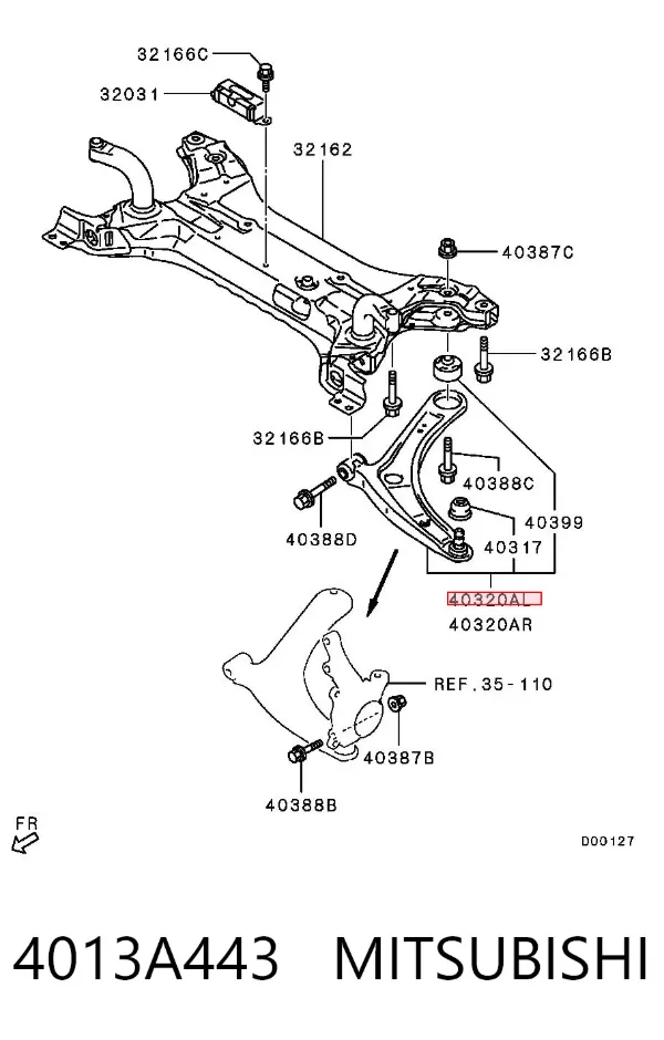 Brazo inferior izquierdo de la suspensión delantera 4013A443 Mitsubishi