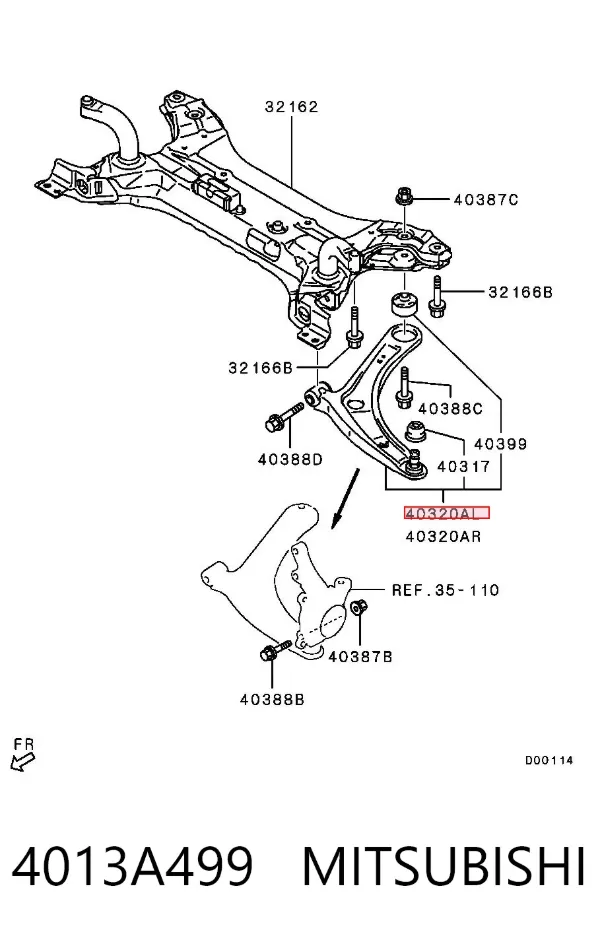 Brazo inferior izquierdo de la suspensión delantera 4013A499 Mitsubishi