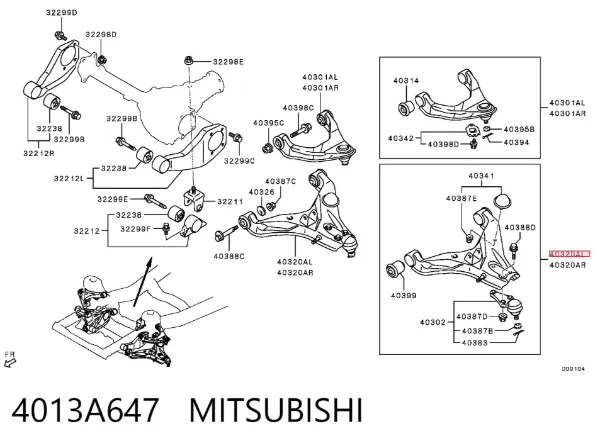 Brazo inferior izquierdo de la suspensión delantera 4013A647 Mitsubishi