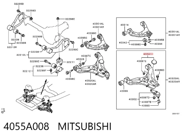 Tope del brazo de suspensión delantero inferior 4055A008 Mitsubishi