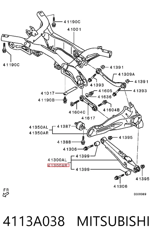 Brazo de suspensión trasero inferior derecho 4113A038 Mitsubishi