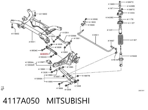 Barra transversal de la suspensión trasera 4117A050 Mitsubishi