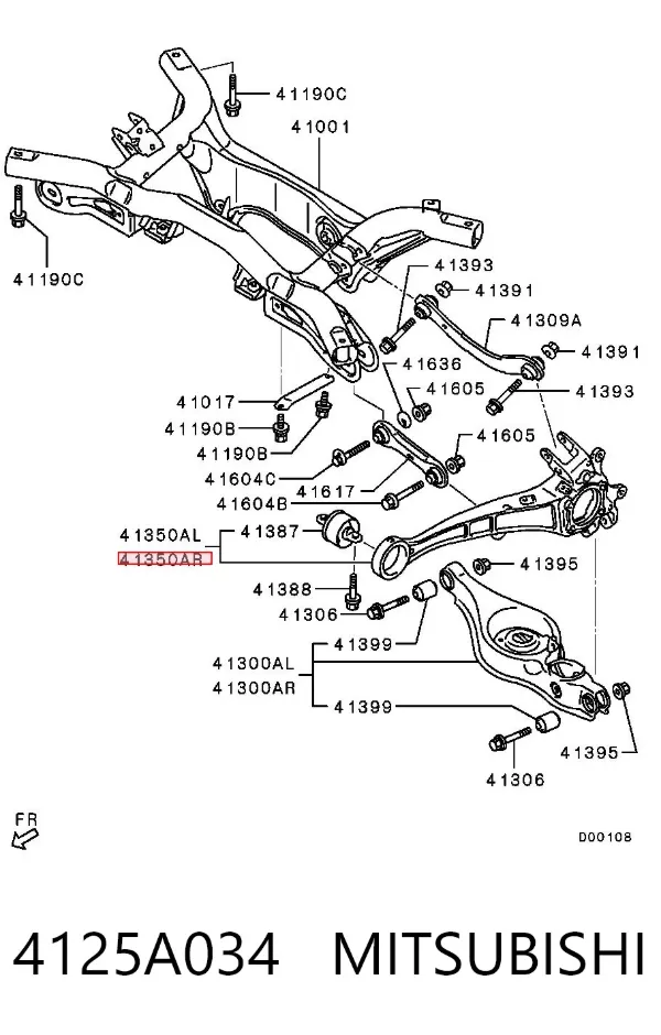 Brazo de suspensión, trasera derecha 4125A034 Mitsubishi