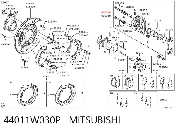 Pinza de freno trasera izquierda 44011W030P Mitsubishi