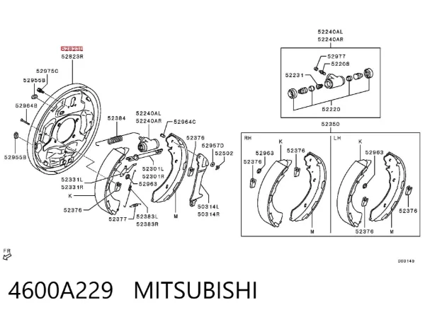 Disco de soporte del tambor de freno trasero izquierdo 4600A229 Mitsubishi