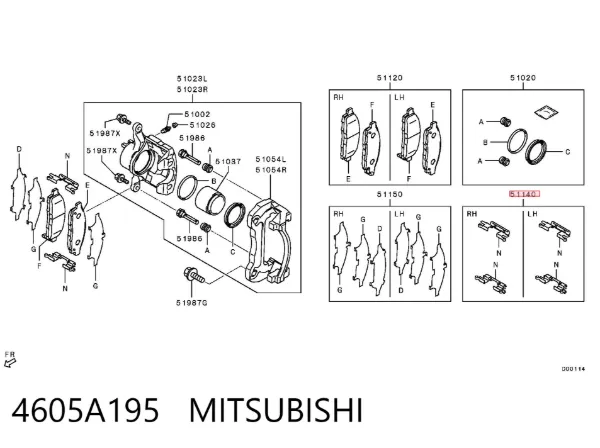 Juego de resortes de sujeción de pastillas de freno delanteras 4605A195 Mitsubishi