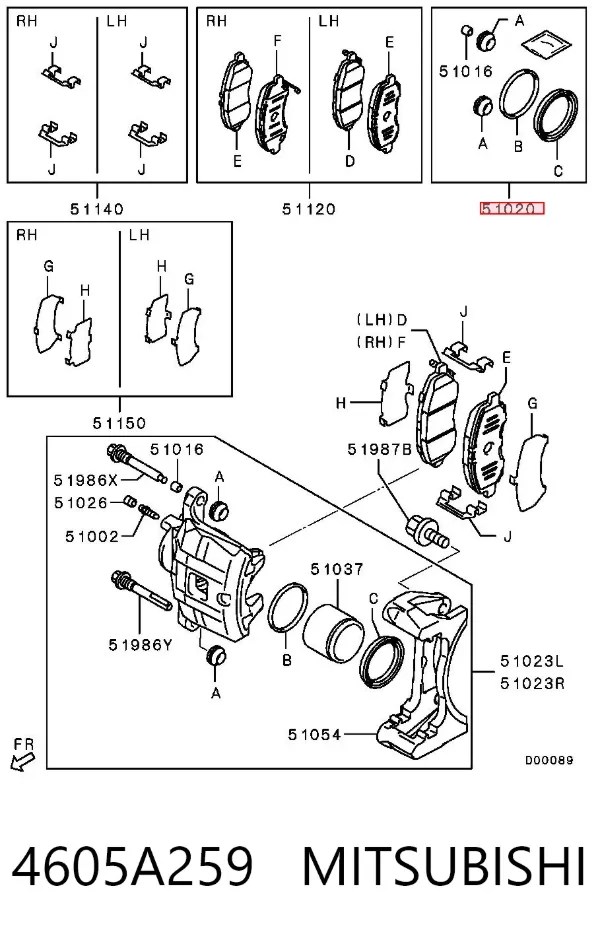 Kit de reparación de pinzas de freno 4605A259 Mitsubishi
