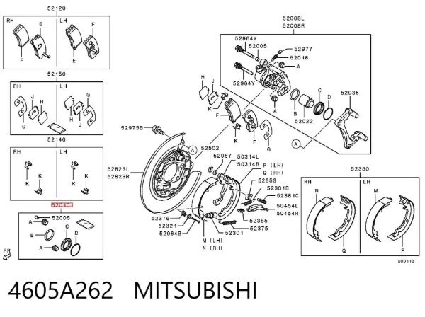 Kit de reparación de pinzas de freno trasero 4605A262 Mitsubishi