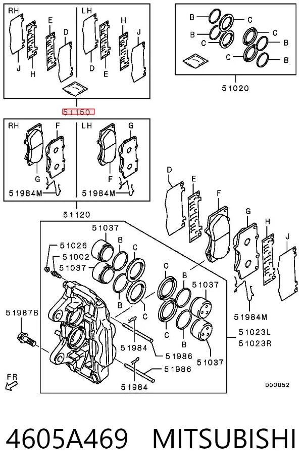Juego de reparación de pastillas de freno 4605A469 Mitsubishi