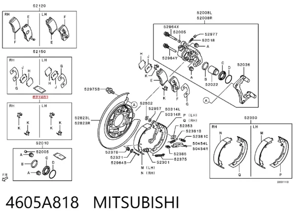 Juego de resortes de sujeción de pastillas de freno traseras 4605A818 Mitsubishi