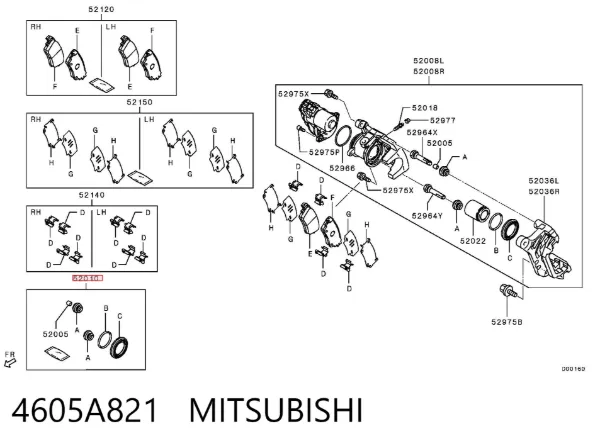 Kit de reparación de pinzas de freno trasero 4605A821 Mitsubishi