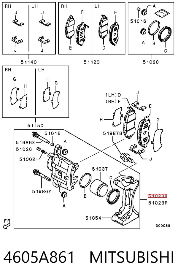 Pinza de freno delantera izquierda 4605A861 Mitsubishi