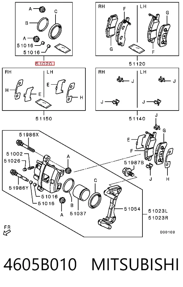 Kit de reparación de pinzas de freno 4605B010 Mitsubishi