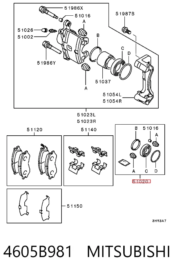 Kit de reparación de pinzas de freno 4605B981 Mitsubishi
