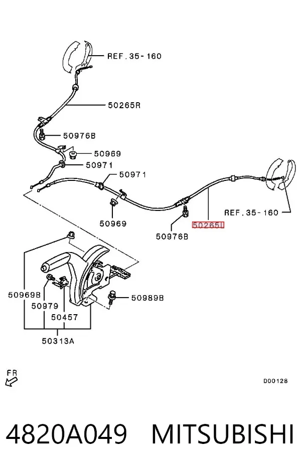 Cable de freno de mano trasero izquierdo 4820A049 Mitsubishi