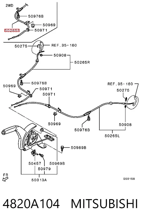 Cable de freno de mano trasero derecho 4820A104 Mitsubishi